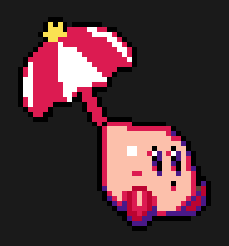Kirby med ett flygande paraply