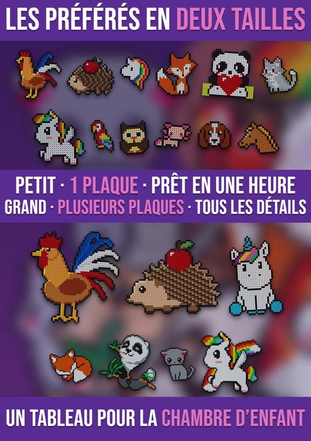 Le même modèle d’animal en deux tailles : petite version sur 1 plaque et grande version sur plusieurs plaques