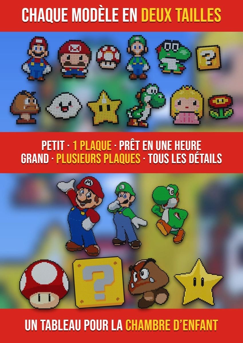 Le même modèle Super Mario en deux tailles : petite version sur 1 plaque et grande version sur plusieurs plaques