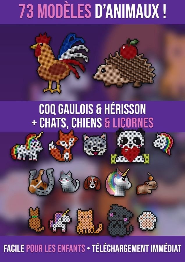 70+ modèles d’animaux en perles à repasser – coq gaulois et hérisson, plus chats, chiens et licornes