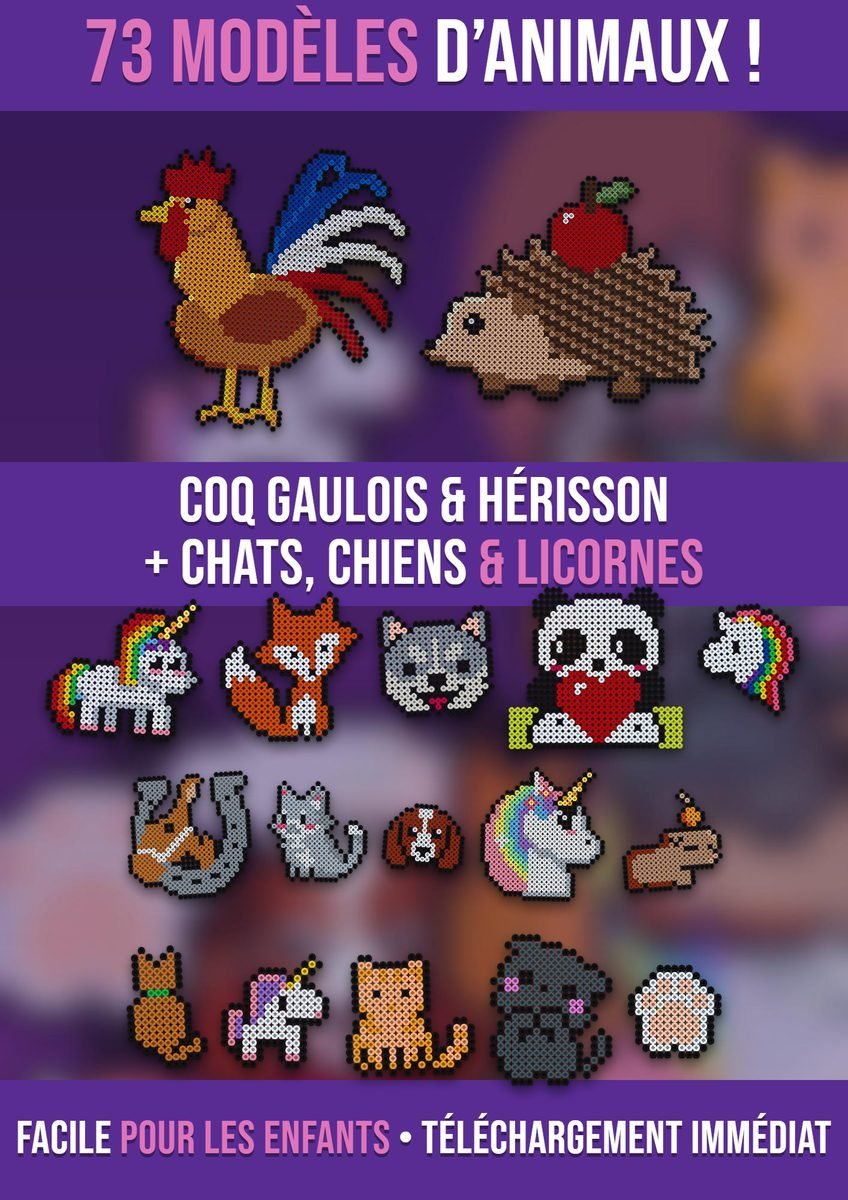 70+ modèles d’animaux en perles à repasser – coq gaulois et hérisson, plus chats, chiens et licornes