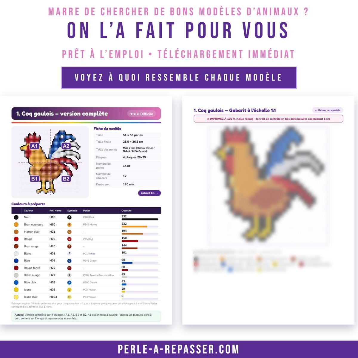 70+ modèles d’animaux en perles à repasser – coq gaulois et hérisson, plus chats, chiens et licornes