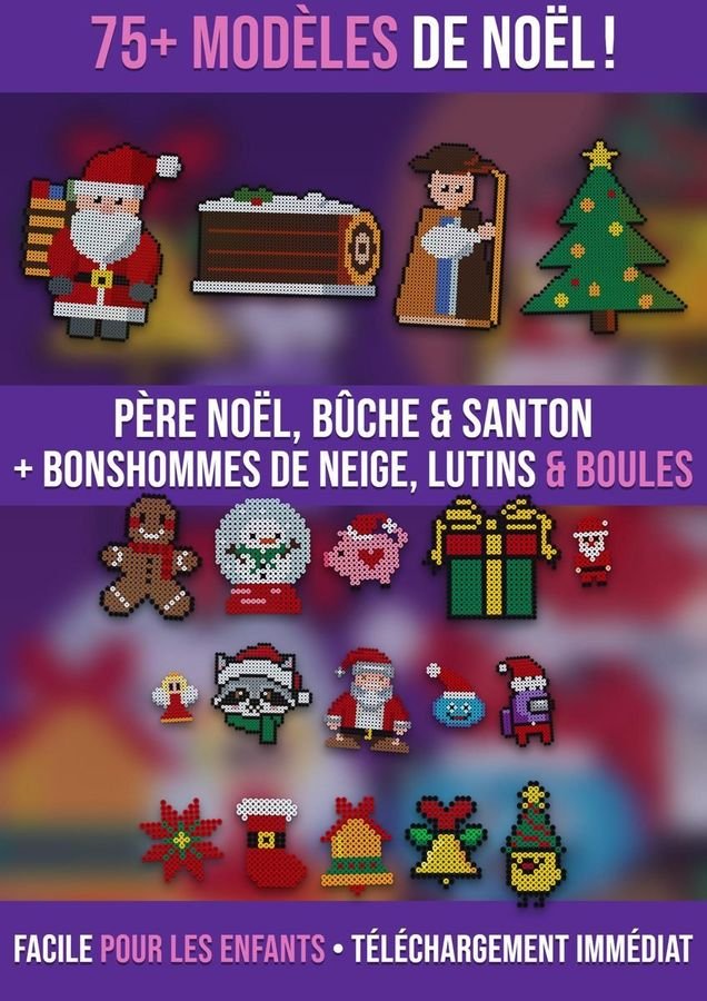 Modèles de Noël en perles à repasser – Père Noël, bûche et santon